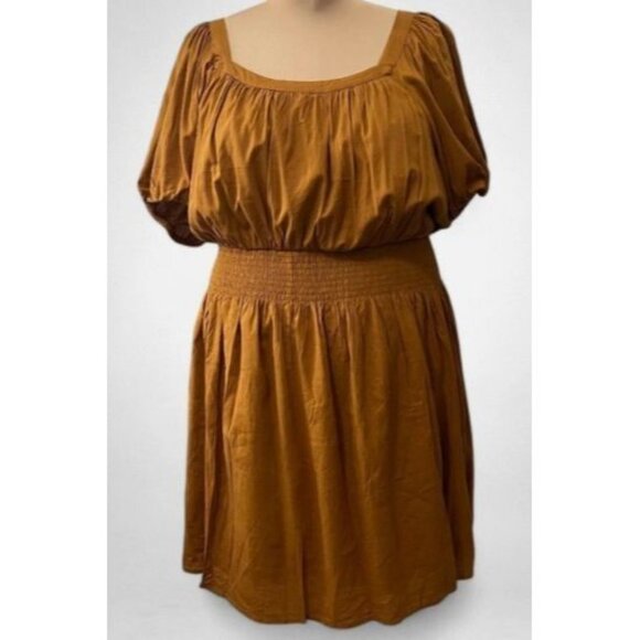 NWT Old Navy Womens Smocked Waist Dress Plus Size 4X Mustard/Chaparral Lined - Picture 1 of 10